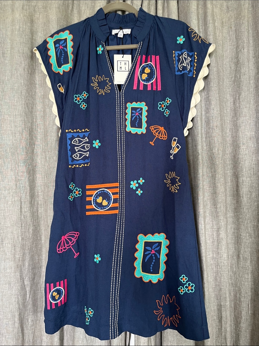 THML embroidered linen dress XS